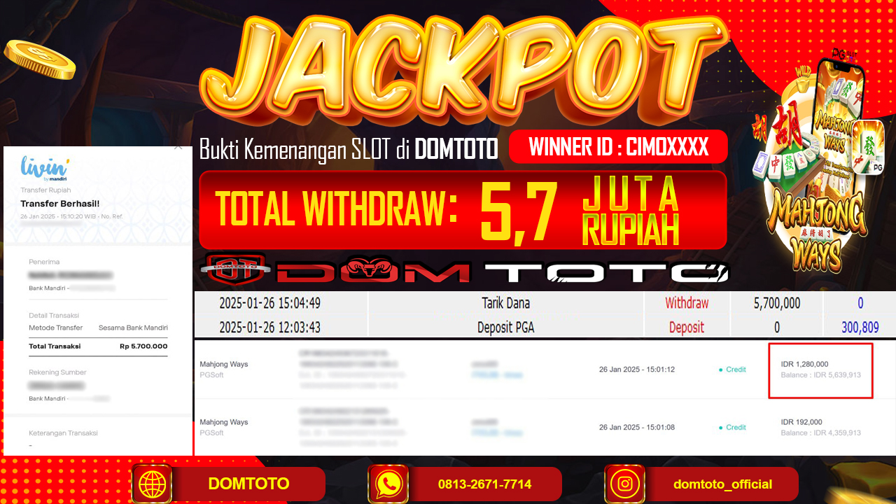 JACKPOT SLOT MAHJONG WAYS 26  JANUARI 2025